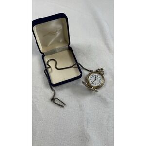 Elegance Quartz Pocket Watch w/ Chain & Case Ornate Hunter Style Not Tested